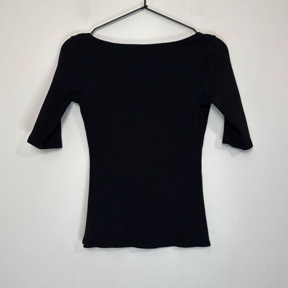 Reformation Jeans Black Low Back Ribbed Tee M - Picture 1 of 6